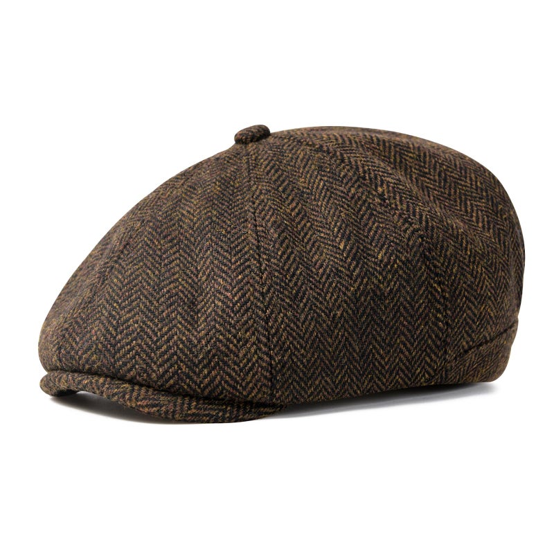 VOBOOM Men Wool Blend 8 Panel Newsboy Cap Herringbone Cabbie Flat Tweed Hat (Herringbone Coffee) - Image 1